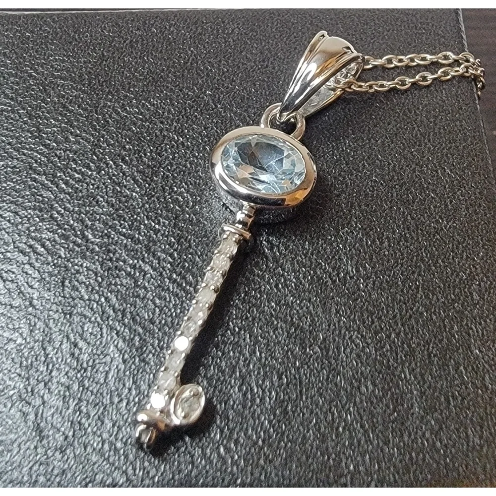 Sterling Silver Diamond & Swiss Topaz Necklace